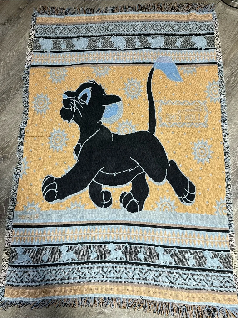 Vintage 90s Disney The Lion King Simba Blanket Throw Tapestry Knit 44x62